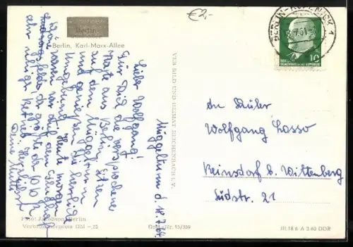 AK Berlin, Blick in die Stalinallee