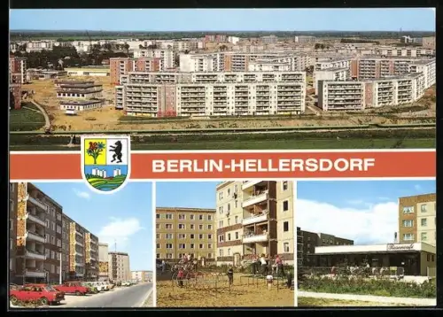 AK Berlin-Hellersdorf, Rosencafe, Mietskasernen, Sprembergerstrasse, Wappen