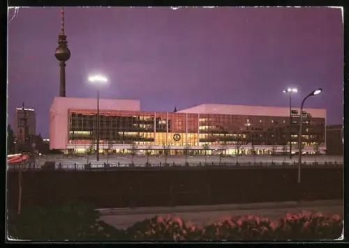 AK Berlin, Palast der Republik und Fernsehturm bei Nacht