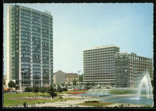 AK Berlin, Ernst-Reuter-Platz mit Springbrunnen und Telefunken-Hochhaus