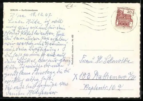 AK Berlin, Kurfürstendamm mit Gedächtniskirche