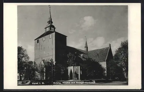 AK Varel i. O., Evang. Kirche, Kriegerdenkmal