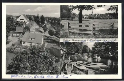 AK Fallingbostel /Lüneburger Heide, Wassermühle, Bootssteg an der Böhme, Stiller Winkel