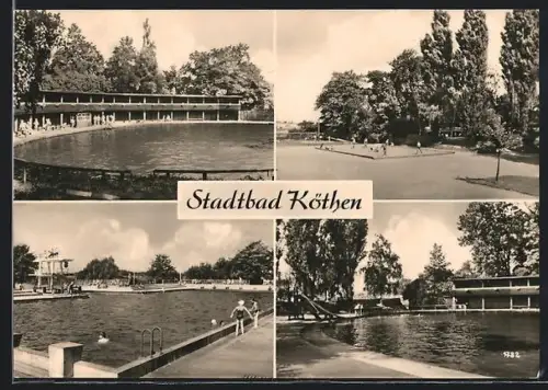 AK Köthen /Anh., Stadtbad, Schwimmbecken, Sprungturm, Liegewiese