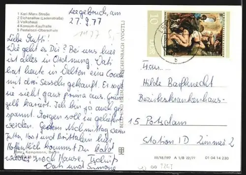 AK Leegebruch /Oranienburg, Karl-Marx-Strasse, Eichenallee, Volkshaus, Konsum-Kaufhalle, Oberschule