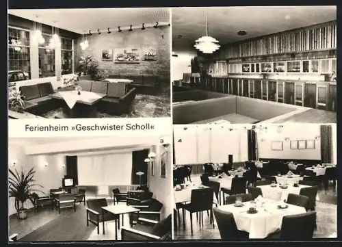 AK Harzgerode /Quedlinburg, Ferienheim Geschwister Scholl, Empfangshalle, Speiseraum, Aufenthaltsraum
