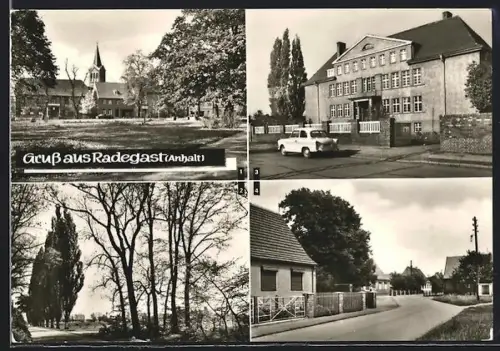 AK Radegast /Anhalt, Kirche, Polytechnische Oberschule, Ernst-Thälmann-Strasse, Leninplatz