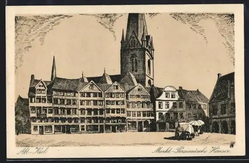 Künstler-AK Kiel, Markt, Persianische Häuser