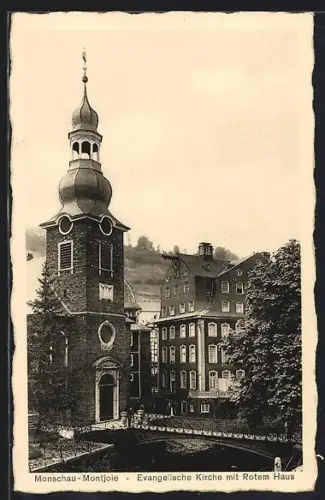 AK Monschau, Evangelische Kirche mit Rotem Haus