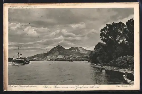 AK Grafenwerth, Rhein-Panorama von Grafenwerth aus, Raddampfer