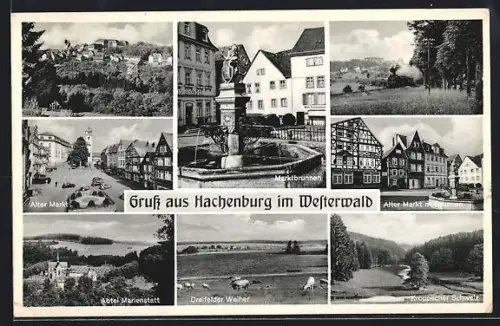 AK Hachenburg /Westerwald, Marktbrunnen, Abtei Marienstatt, Kroppacher Schweiz