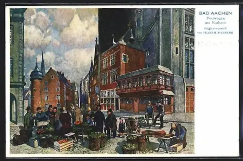 AK Aachen, Postwagen am Rathaus