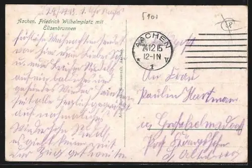 AK Aachen, Friedrich Wilhelmplatz mit dem Elisenbrunnen, Strassenbahn