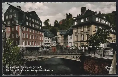 AK Monschau /Eifel, Partie an der Rur mit Burgruine Haller
