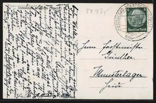 AK Arendsee /Meckl., Ansicht vom Strand mit Strandkörben, -Fahne