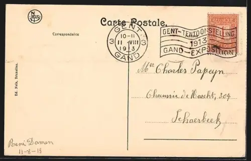 AK Gand, Exposition Universelle 1913, Cour d`honneur et groupe des quatre fils Aymon