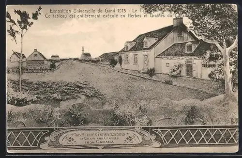 AK Gand, Exposition Universelle 1913, Le Palais du Canada, tableau exécuté en Herbes et Graines du Canada