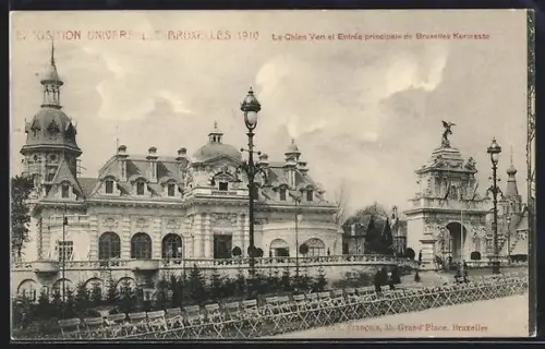 AK Bruxelles, Exposition Universelle 1910, Le Chien Vert et Entrée principale de Bruxelles Kermesse