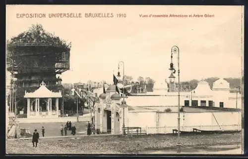 AK Bruxelles, Exposition Universelle 1910, Vue d`ensemble Attractions et Arbre Géant