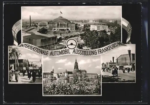 AK Frankfurt / M, 37. Internationale Automobil-Ausstellung 1955, Festhalle, Römer, Merkur-Brunnen