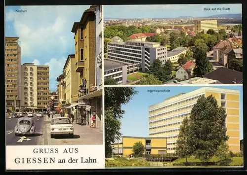 AK Giessen, Zentrum mit Autos, Ingenieurschule, Blick auf die Stadt