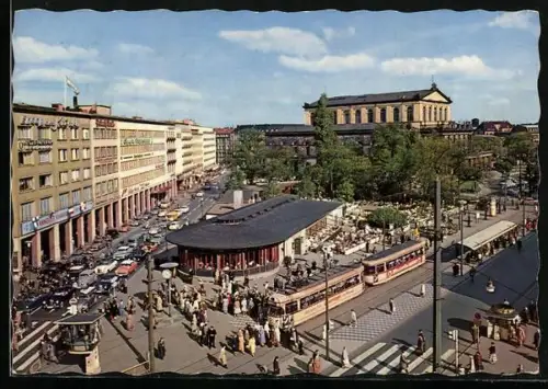 AK Hannover, Cafe am Kröpcke mit Opernhaus und Strassenbahn