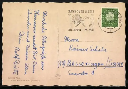 AK Hannover, Cafe am Kröpcke mit Opernhaus und Strassenbahn