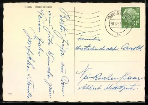 AK Bonn, Bundeshaus mit Strassenpartie