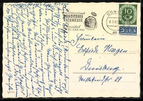 AK Bonn, Bundeshaus mit Strassenpartie