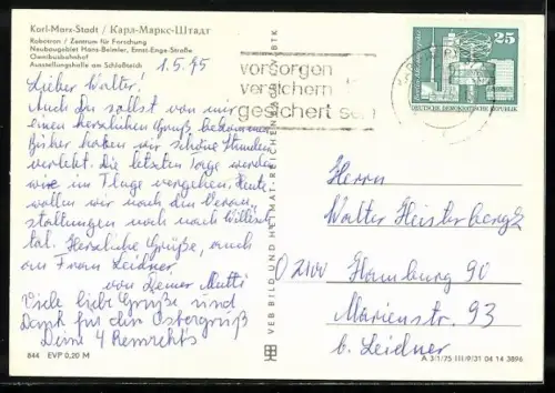 AK Karl-Marx-Stadt, Robotron - Zentrum für Forschung, Omnibusbahnhof, Ausstellungshalle am Schlossteich