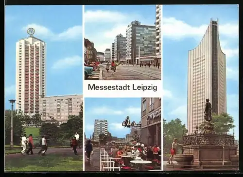 AK Leipzig, Wohnhochhaus an der Wintergartenstrasse, Neubauten am Brühl, Hochhaus der Karl-Marx-Universität