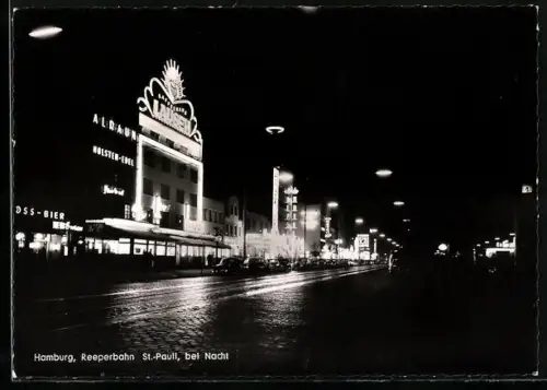 AK Hamburg, St.-Pauli, Reeperbahn mit Lokalen bei Nacht
