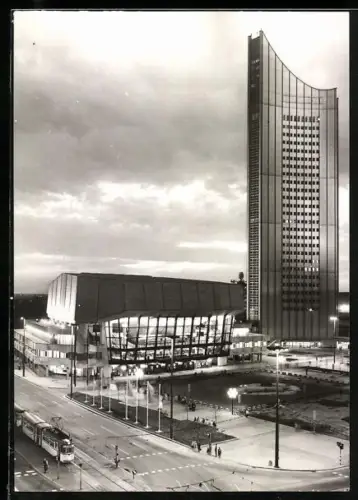 AK Leipzig, Blick zum Neuen Gewandhaus und Hochhaus der Karl-Marx-Universität