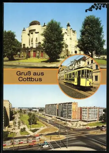 AK Cottbus, Theater, Historische Strassenbahn, Stadtring