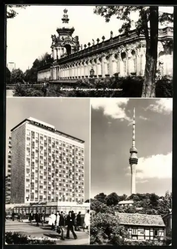 AK Dresden, Zweinger, Langgalerie mit Kronautor, Fernsehturm, Interhotel