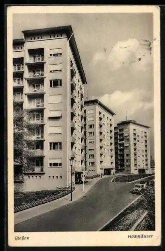 AK Giessen, Hochhäuser mit Strassenpartie
