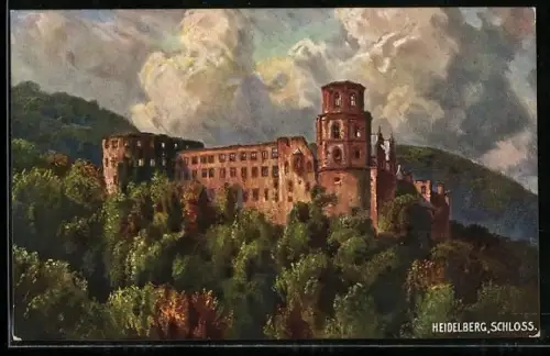 Künstler-AK Heidelberg, Schloss und Gebirge