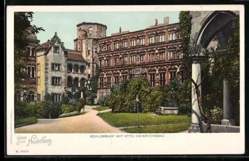 AK Heidelberg, Schlosshof mit Otto Heinrichsbau im Schloss Heidelberg