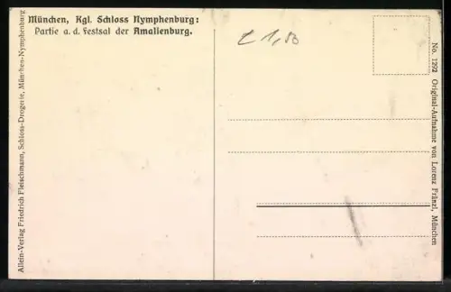 AK München, Königliches Schloss Nymphenburg, Partie a. d. Festsal der Amalienburg