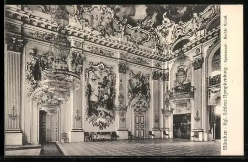 AK München, Königliches Schloss Nymphenburg, rechte Wand im Speisesaal