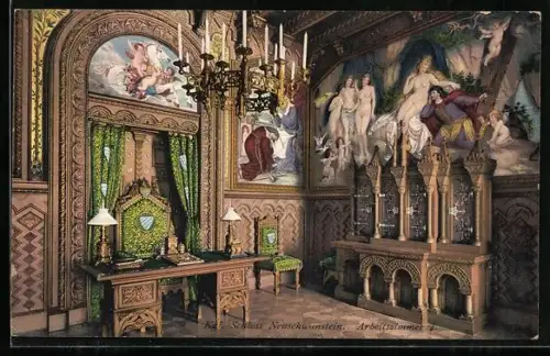 AK Arbeitszimmer im Schloss Neuschwanstein