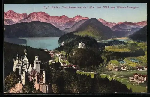 AK Neuschwanstein, Königliches Schloss mit Blick auf Hohenschwangau