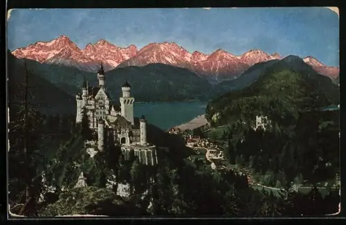 AK Schloss Neuschwanstein mit Blick auf Hohenschwangau