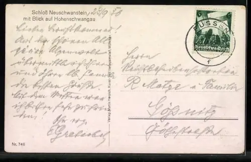 AK Schloss Neuschwanstein mit Blick auf Hohenschwangau