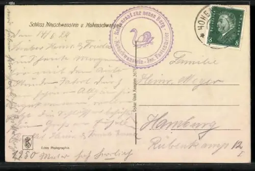 AK Schloss Neuschwanstein, Ansicht mit Hohenschwangau