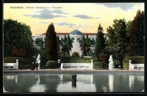 AK Potsdam, Schloss Sanssouci und Terrasse