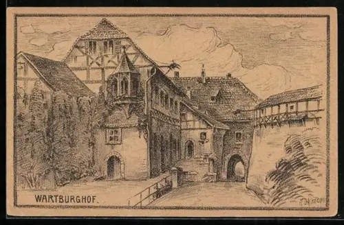 Künstler-AK Eisenach, Wartburg, Hof