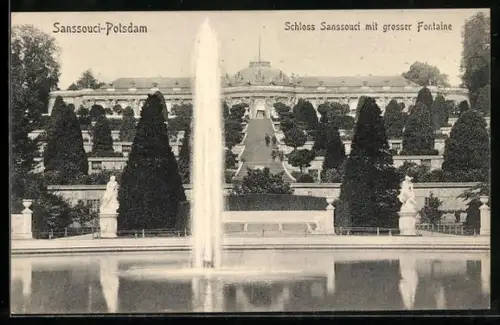 AK Potsdam-Sanssouci, Schloss mit grosser Fontaine