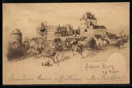 Künstler-AK Burg a. d. Wupper, Blick zum Schloss