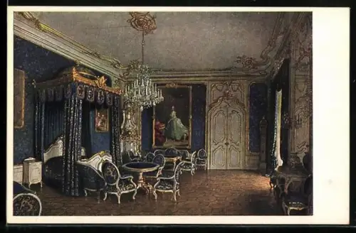 AK Wien, Wiener ehemalige Hofburg, Schlafzimmer des Fremdenappartements, Innenansicht